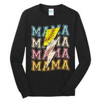 Mothers Day Softball Baseball Groovy Mom Mama Lightning Bolt Tall Long Sleeve T-Shirt