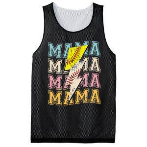 Mothers Day Softball Baseball Groovy Mom Mama Lightning Bolt Mesh Reversible Basketball Jersey Tank