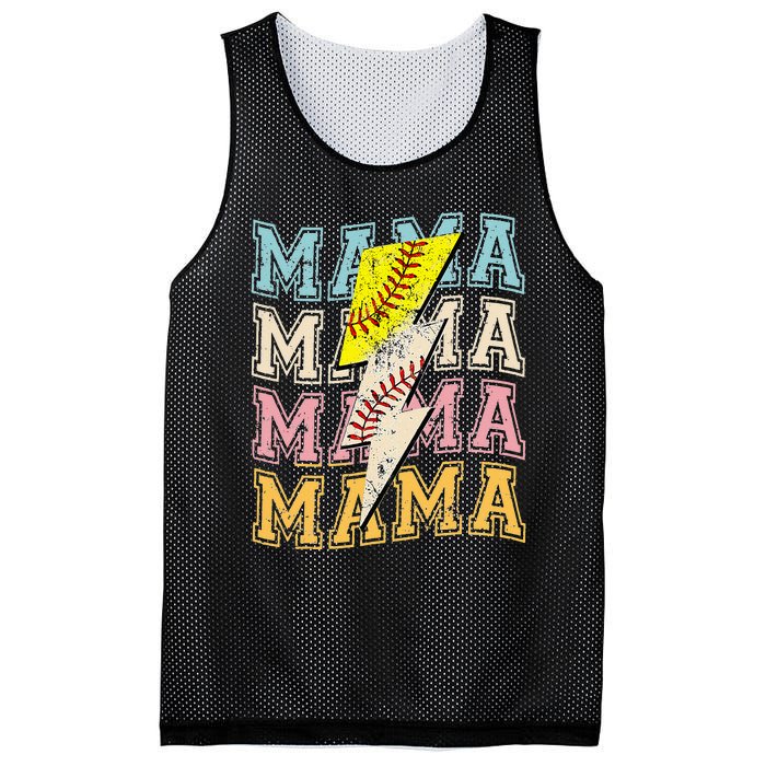 Mothers Day Softball Baseball Groovy Mom Mama Lightning Bolt Mesh Reversible Basketball Jersey Tank