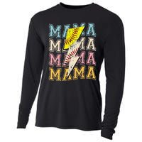 Mothers Day Softball Baseball Groovy Mom Mama Lightning Bolt Cooling Performance Long Sleeve Crew