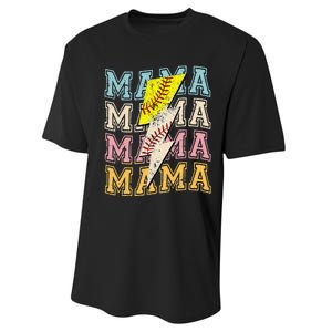 Mothers Day Softball Baseball Groovy Mom Mama Lightning Bolt Performance Sprint T-Shirt