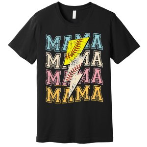 Mothers Day Softball Baseball Groovy Mom Mama Lightning Bolt Premium T-Shirt