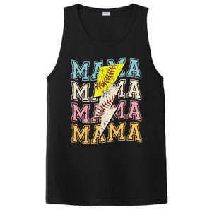 Mothers Day Softball Baseball Groovy Mom Mama Lightning Bolt PosiCharge Competitor Tank