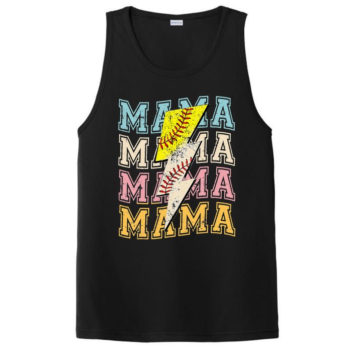 Mothers Day Softball Baseball Groovy Mom Mama Lightning Bolt PosiCharge Competitor Tank