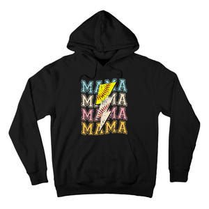 Mothers Day Softball Baseball Groovy Mom Mama Lightning Bolt Tall Hoodie