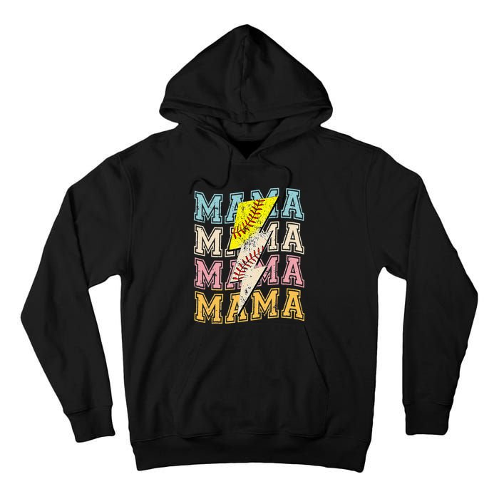 Mothers Day Softball Baseball Groovy Mom Mama Lightning Bolt Tall Hoodie