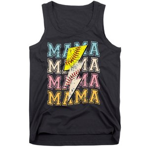 Mothers Day Softball Baseball Groovy Mom Mama Lightning Bolt Tank Top