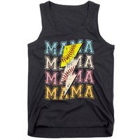 Mothers Day Softball Baseball Groovy Mom Mama Lightning Bolt Tank Top