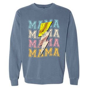 Mothers Day Softball Baseball Groovy Mom Mama Lightning Bolt Garment-Dyed Sweatshirt