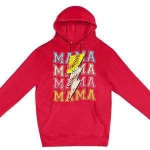 Mothers Day Softball Baseball Groovy Mom Mama Lightning Bolt Premium Pullover Hoodie