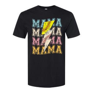 Mothers Day Softball Baseball Groovy Mom Mama Lightning Bolt Softstyle CVC T-Shirt