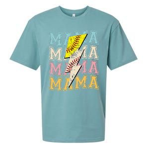 Mothers Day Softball Baseball Groovy Mom Mama Lightning Bolt Sueded Cloud Jersey T-Shirt