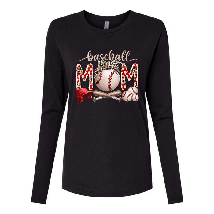 Mother's Day Softball Baseball Mom Leopard Womens Cotton Relaxed Long Sleeve T-Shirt