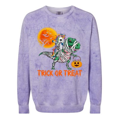 Mb Dabbing Skeleton Unicorn Riding Mummy Dinosaur TRex Gift Colorblast Crewneck Sweatshirt