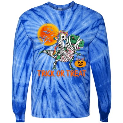 Mb Dabbing Skeleton Unicorn Riding Mummy Dinosaur TRex Gift Tie-Dye Long Sleeve Shirt