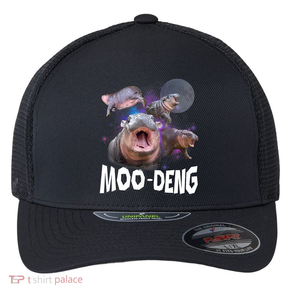 Moo Deng Space Hippo Flexfit Unipanel Trucker Cap