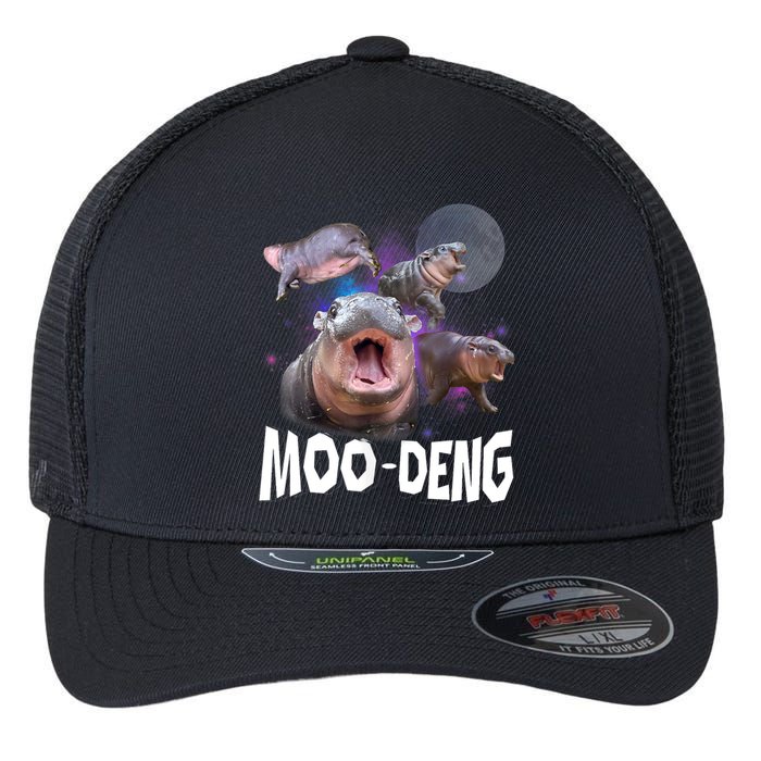 Moo Deng Space Hippo Flexfit Unipanel Trucker Cap