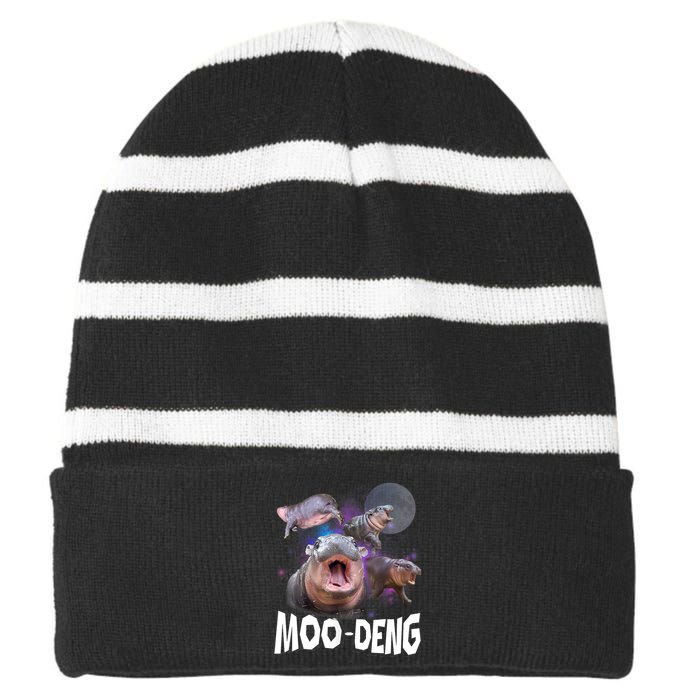 Moo Deng Space Hippo Striped Beanie with Solid Band