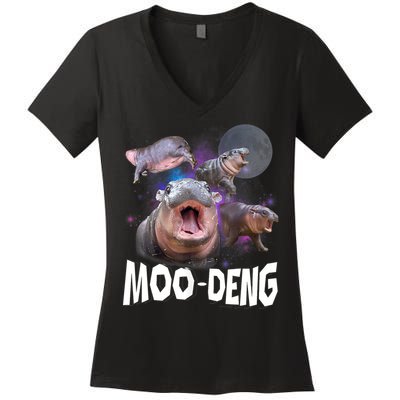 Moo Deng Space Hippo Women's V-Neck T-Shirt