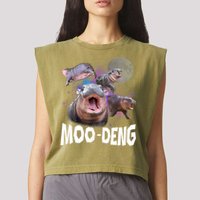 Moo Deng Space Hippo Garment-Dyed Women's Muscle Tee