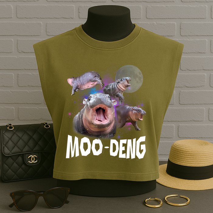 Moo Deng Space Hippo Garment-Dyed Women's Muscle Tee