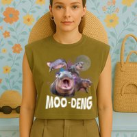 Moo Deng Space Hippo Garment-Dyed Women's Muscle Tee