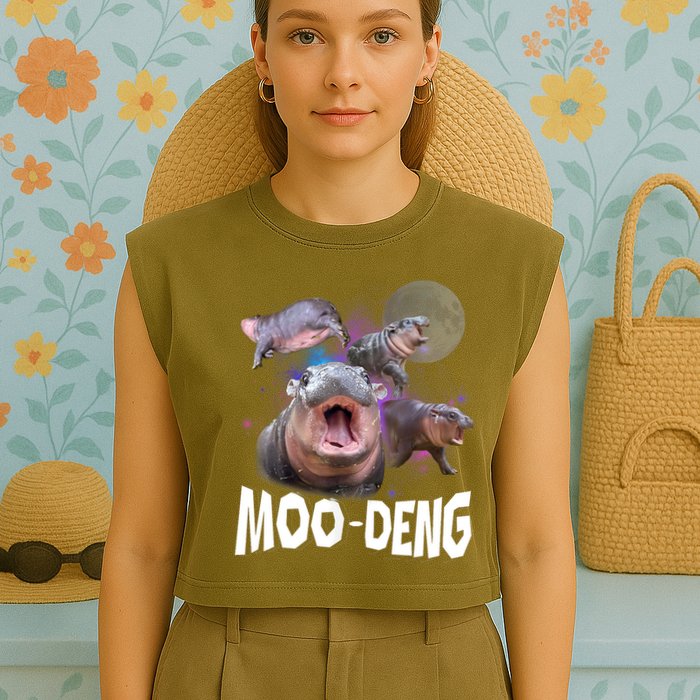 Moo Deng Space Hippo Garment-Dyed Women's Muscle Tee