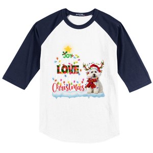 Maltese Dog Santa Hat Reindeer Costume Christmas Light Gift Baseball Sleeve Shirt