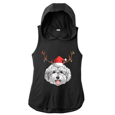 Maltipoo Dog Santa Claus Christmas Xmas Holiday Reindeer Gift Ladies PosiCharge Tri-Blend Wicking Draft Hoodie Tank