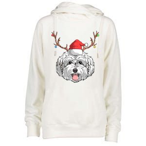 Maltipoo Dog Santa Claus Christmas Xmas Holiday Reindeer Gift Womens Funnel Neck Pullover Hood