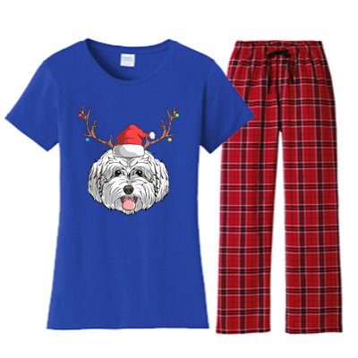 Maltipoo Dog Santa Claus Christmas Xmas Holiday Reindeer Gift Women's Flannel Pajama Set