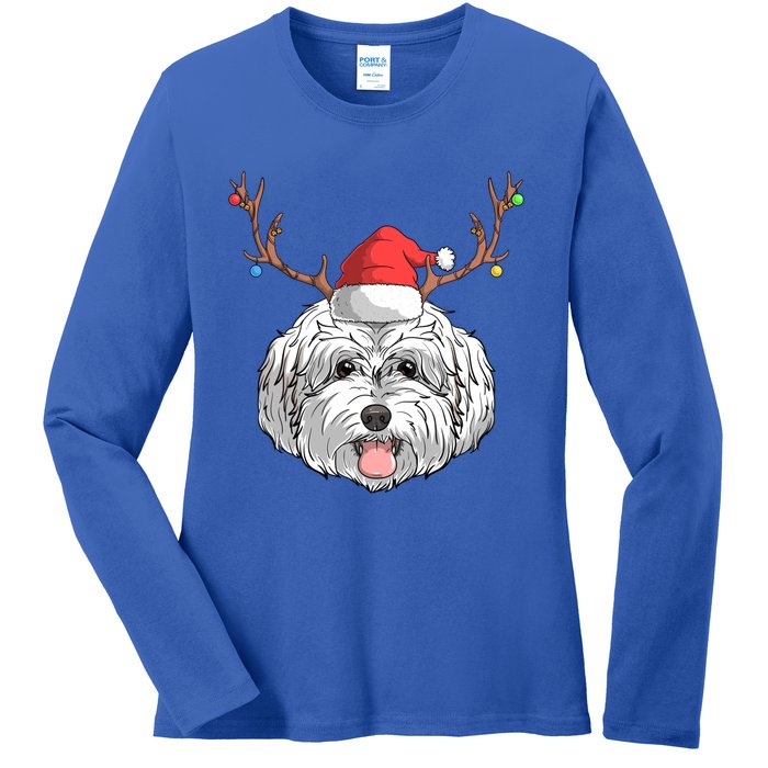 Maltipoo Dog Santa Claus Christmas Xmas Holiday Reindeer Gift Ladies Long Sleeve Shirt