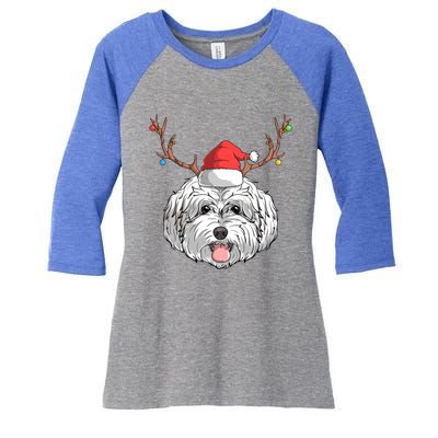 Maltipoo Dog Santa Claus Christmas Xmas Holiday Reindeer Gift Women's Tri-Blend 3/4-Sleeve Raglan Shirt