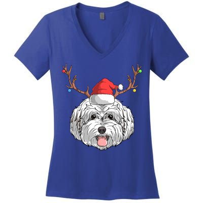 Maltipoo Dog Santa Claus Christmas Xmas Holiday Reindeer Gift Women's V-Neck T-Shirt