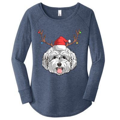 Maltipoo Dog Santa Claus Christmas Xmas Holiday Reindeer Gift Women's Perfect Tri Tunic Long Sleeve Shirt