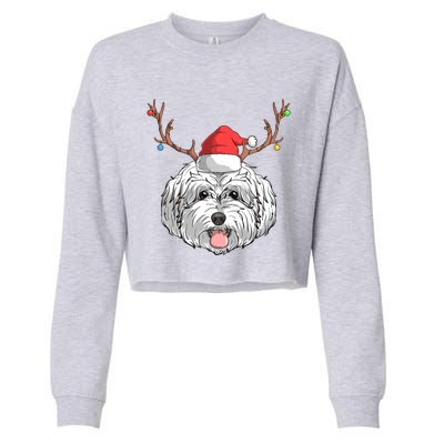 Maltipoo Dog Santa Claus Christmas Xmas Holiday Reindeer Gift Cropped Pullover Crew