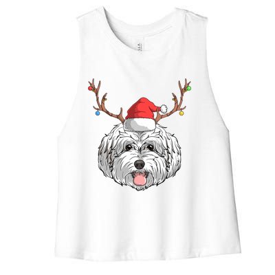 Maltipoo Dog Santa Claus Christmas Xmas Holiday Reindeer Gift Women's Racerback Cropped Tank