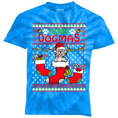 Merry Dogmas Shih Tzu Dog Funny Ugly Christmas Xmas Gift Kids Tie-Dye T-Shirt