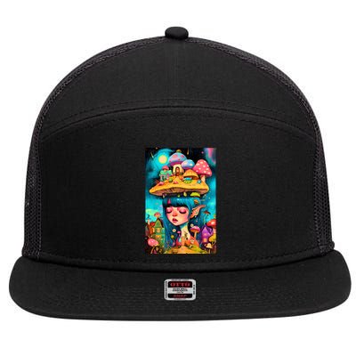 Mushroom Dreams: The Enchanted Mindscape 7 Panel Mesh Trucker Snapback Hat