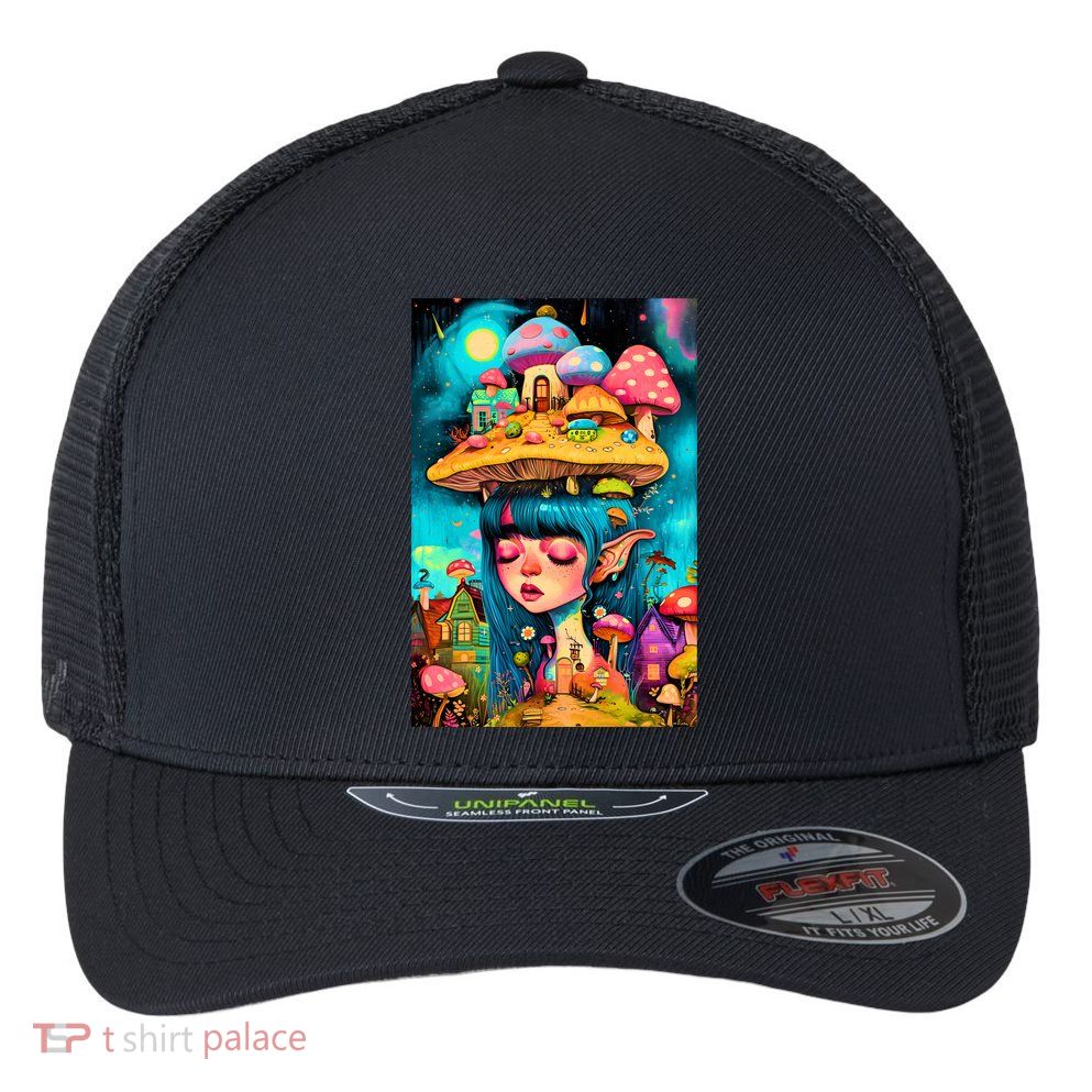 Mushroom Dreams: The Enchanted Mindscape Flexfit Unipanel Trucker Cap
