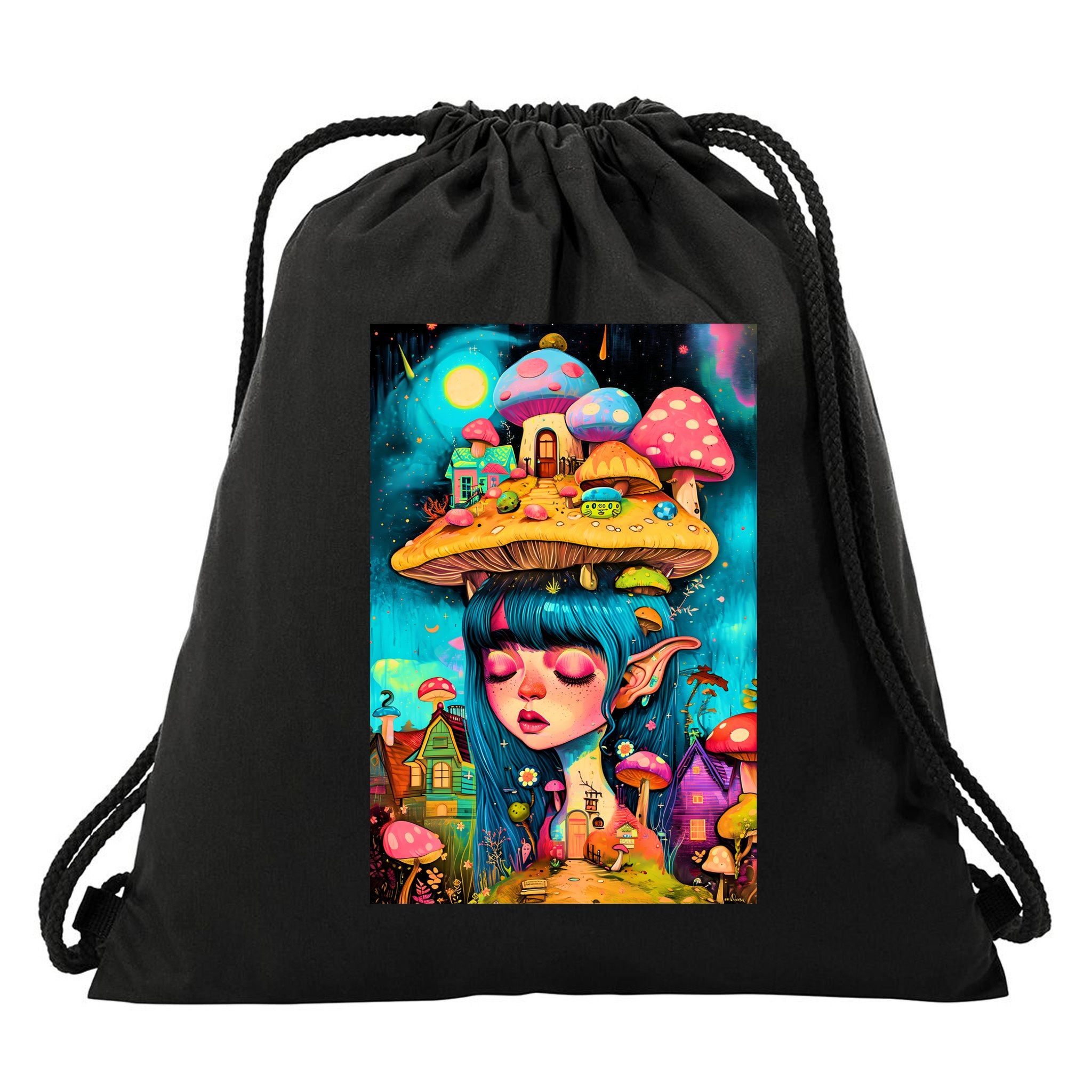 Mushroom Dreams: The Enchanted Mindscape Drawstring Bag