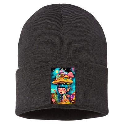 Mushroom Dreams: The Enchanted Mindscape Sustainable Knit Beanie
