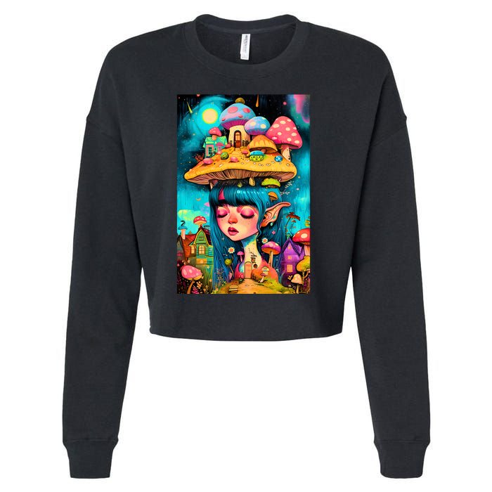 Mushroom Dreams: The Enchanted Mindscape Cropped Pullover Crew