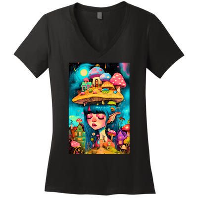 Mushroom Dreams: The Enchanted Mindscape Women's V-Neck T-Shirt