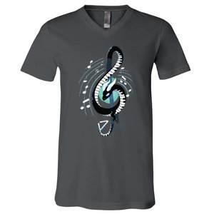 Musical Dragon Treble Maker Keyboard Pianist Musician Piano V-Neck T-Shirt