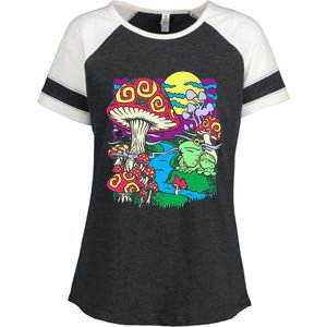 Mushroom dream Trippy Mushroom and frog hippie vinatge retro Enza Ladies Jersey Colorblock Tee