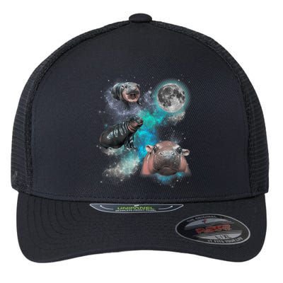 Moo Deng Three Moo Deng Moon Funny Hippo Flexfit Unipanel Trucker Cap