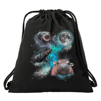 Moo Deng Three Moo Deng Moon Funny Hippo Drawstring Bag