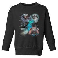 Moo Deng Three Moo Deng Moon Funny Hippo Toddler Sweatshirt