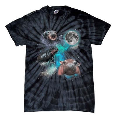 Moo Deng Three Moo Deng Moon Funny Hippo Tie-Dye T-Shirt